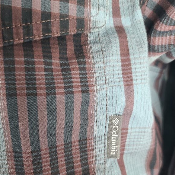 Columbia Men's Brown Blue Plaid Classic Long Sleeve Button-Front Shirt Size L - Picture 10 of 13
